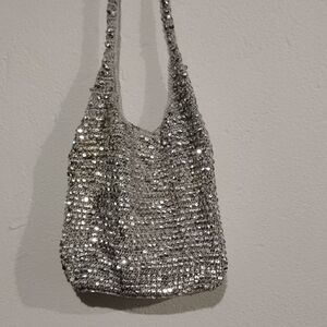 Glamorous Silver Sequin Shoulder Bag